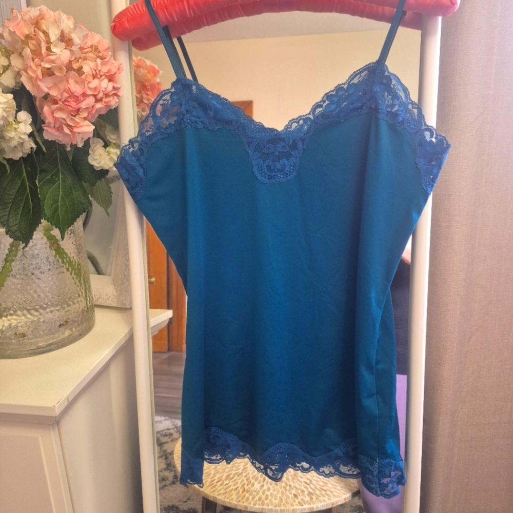 Ricki's Teal Silk Lace Camisole Top Sleeveless Size Medium